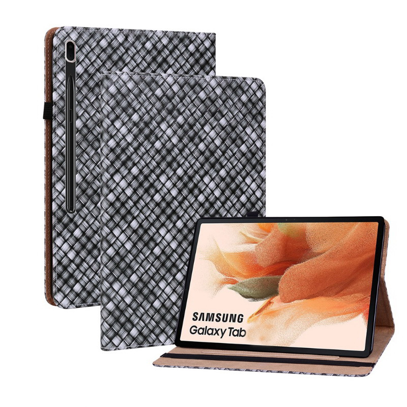 เคส Samsung Galaxy Tab S8 5G 11 นิ้ว SM-X700 SM-X706 #เคสฝาพับหนัง PU แบบลายสานมีช่องใส่บัตร ตั้งได้ Leather Tablet Stand Cover with Card Holder