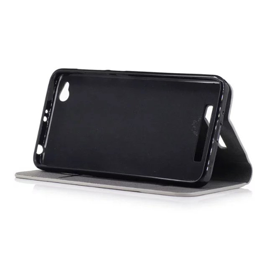 เคส Xiaomi Redmi 5A #เคสฝาพับหนัง PU ลายผิวผ้าใบออกแบบสีทูโทน