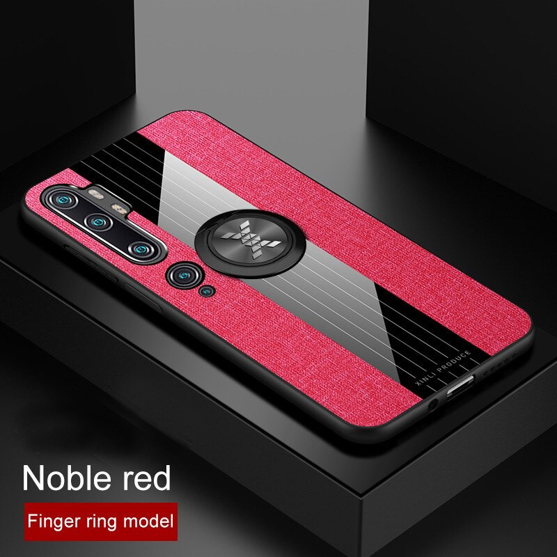 เคส Xiaomi Mi Note 10 Pro #เคสฝาหลังเคลือบผ้าเนื้อมีแหวนสวมนิ้ว TPU ไฮบริด+อะคริลิ + แหวนโลหะ [ในตัวแผ่นโลหะแม่เหล็ก] Fashion Woven Cloth Casing Finger Ring Holder Back Case