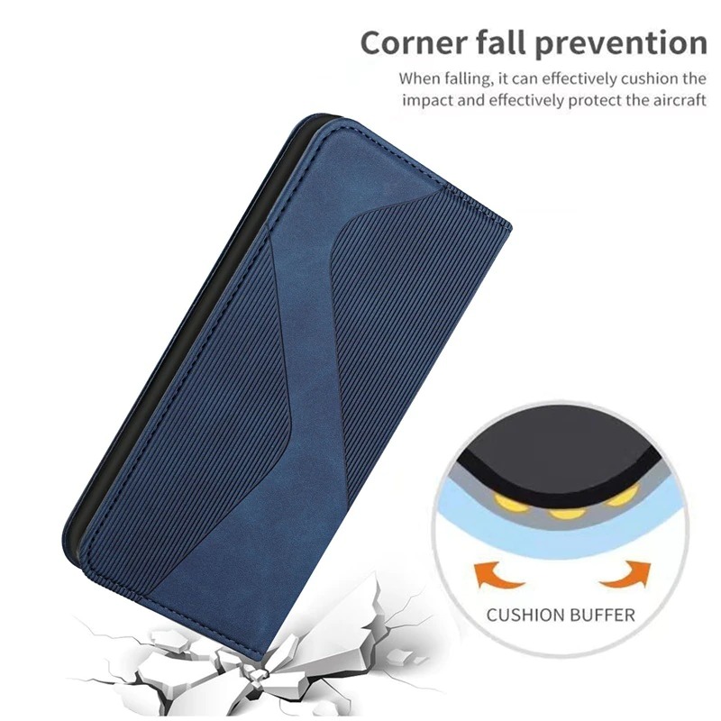 Case iPhone 14#เคสฝาพับแบบกระเป๋าสตางค์หนัง PU มีช่องใส่บัตร Magnetic Leather S Line Wallets Flip Case