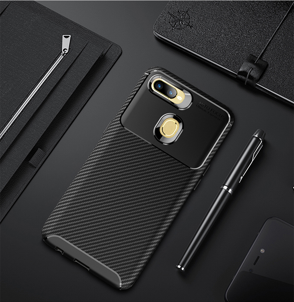เคส OPPO A12#เคสฝาหลังนิ่ม Carbon Fiber Anti-drop TPU Protection
