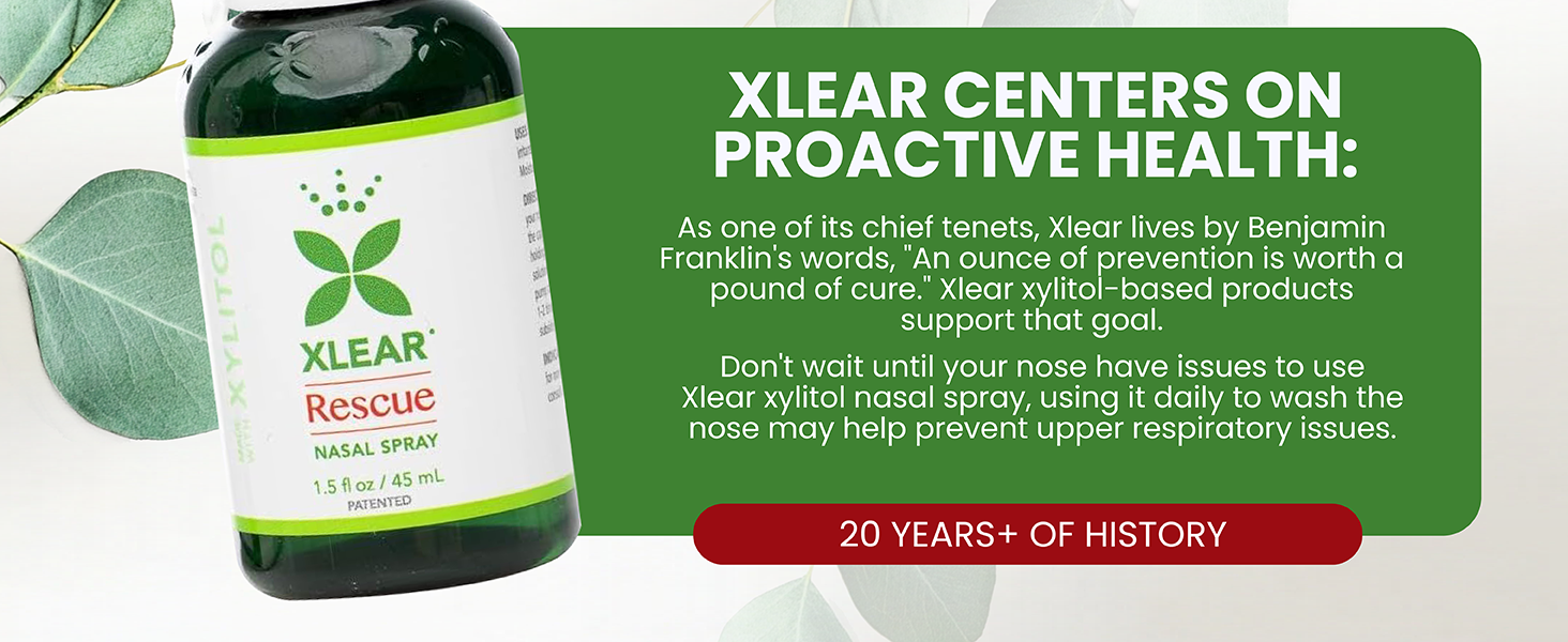 Xlear - Rescue Nasal Spray with Xylitol, Nasal Spray Fast Relief 45 ml สเปรย์พ่นล้างจมูก ทำความสะอาดโพรงจมูก