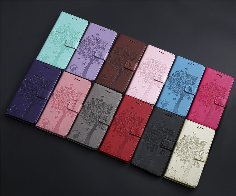 Case iPhone 13 Pro Max#เคสฝาพับหนัง PU พิมพ์ลาย Imprint Cat and Tree Pattern Leather Protection Cover