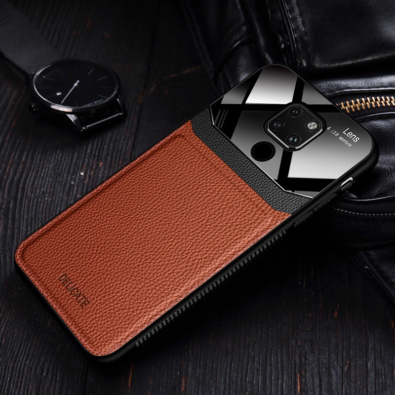 Case Huawei Mate 20 #เคสฝาหลังไฮบริด PU +TPU + glass สีทูโทน Shockproof Leather Mirror Glass Silicone Phone Back Cover