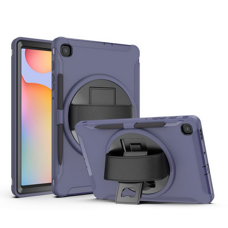 เคส Samsung Galaxy Tab S6 Lite 10.4" P615 P610 #เคสฝาหลังพลาสติกมีขาตั้งหมุนได้ 360° Swivel Kickstand PC + TPU Tablet Combo Shell with Hand Strap มีสายรัดมือ