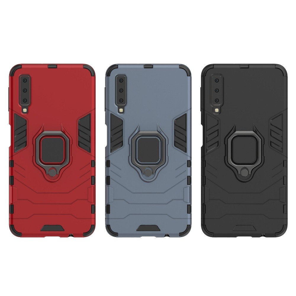 Case Samsung Galaxy A7 (2018) #เคสฝาหลังพลาสติกแข็ง +TPU Hybrid Case มีแหวนสวมนิ้วโลหะ