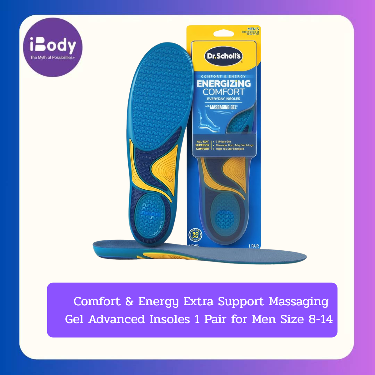 Dr.Scholl's® Comfort & Energy Extra Support Massaging Gel Advanced Insoles 1 Pair for Men Size 8-14 แผ่นรอง รองเท้า