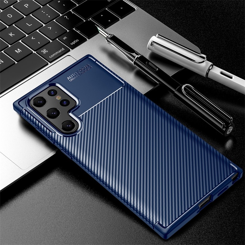 เคส Samsung Galaxy S23 Ultra 5G #เคสฝาหลังนิ่ม Carbon Fiber Anti-drop TPU Protection