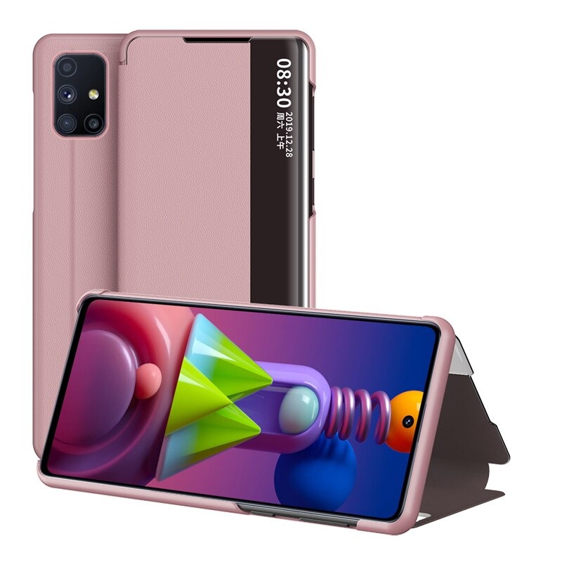 เคส Samsung Galaxy M51 #เคสฝาพับเคลือบผิวหนัง PU มีช่องวิวด้านข้างพับวางตั้งได้ Smart Flip kickstand leather Cover