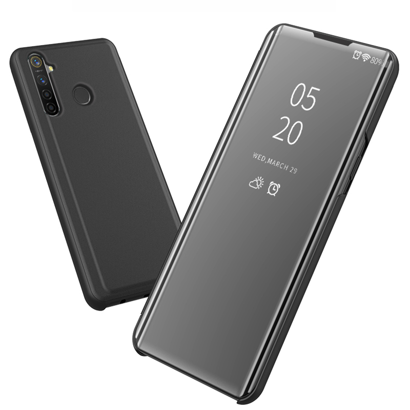 เคส Realme 5i #เคสฝาพับปกโปร่งแสงผิวเงา Electroplating Mirror Surface Window View