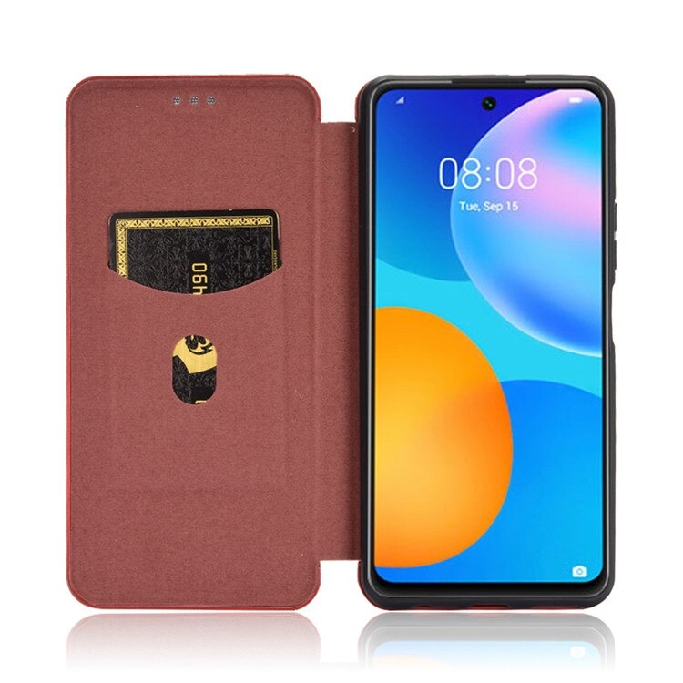 เคส Huawei Y7a #เคสฝาพับลายคาร์บอนไฟเบอร์มีช่องใส่การ์ด Carbon Fiber Wallet Card Slot Magnet Stand Phone Cover