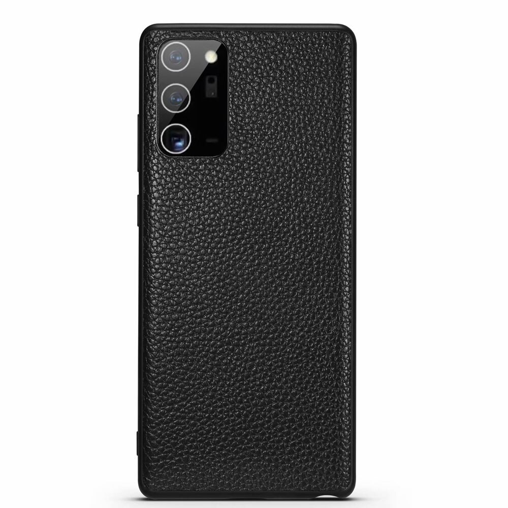 Case Samsung Galaxy Note 20 Ultra / Note 20 Ultra 5G #เคสฝาหลังเคลือบหนังลายผิวลิ้นจี่ Fashion Luxury Lychee pattern Genuine Leather Back Cases Business Phone Casing Matte