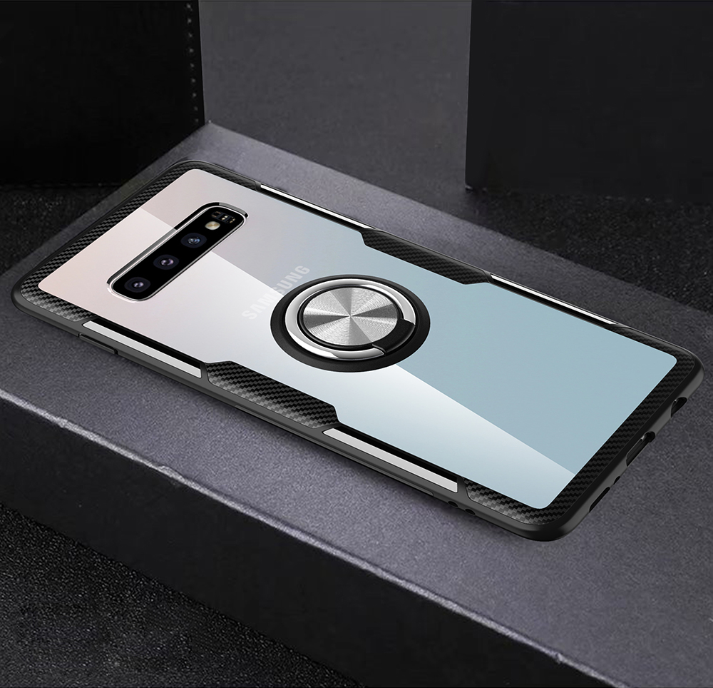 Case Samsung Galaxy S10+ #เคสฝาหลังมีแหวนสวมนิ้ว Finger Ring Kickstand Acrylic Tempered Glass + TPU