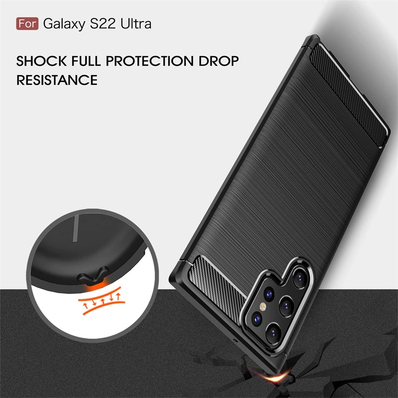 Case Samsung Galaxy S22 Ultra 5G #เคสฝาหลังตกแต่งคาร์บอนไฟเบอร์ ผิวขัดแปรง Brushered TPU Back Case