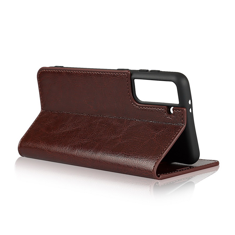 Case Samsung Galaxy S21 FE 5G #เคสฝาพับหนังแท้แบบกระเป๋าสตางค์คุณภาพดี Crazy Horse Genuine Leather Cover