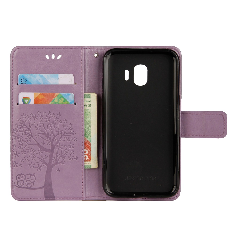 เคส Galaxy J2 Pro 2018 5 นิ้ว #เคสฝาพับสไตล์กระเป๋าสตางค์หนัง PU ปั้มลายนูนรูปต้นไม้มีช่องใส่บัตรสีสันสวยงาม