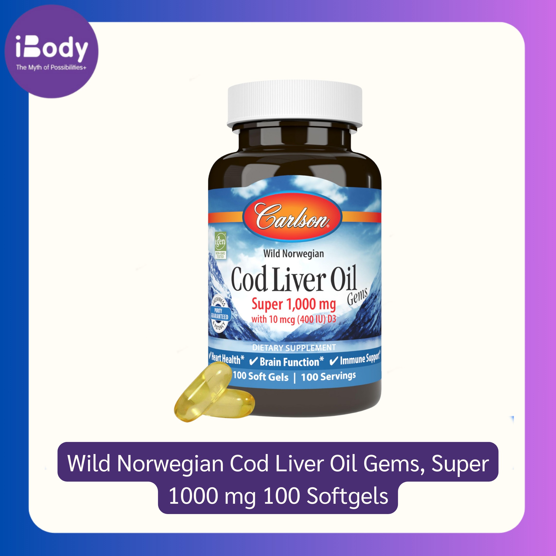 Carlson Labs® Wild Norwegian Cod Liver Oil Gems, Super 1000 mg 100 Softgels น้ำมันตับปลาจากนอเวย์