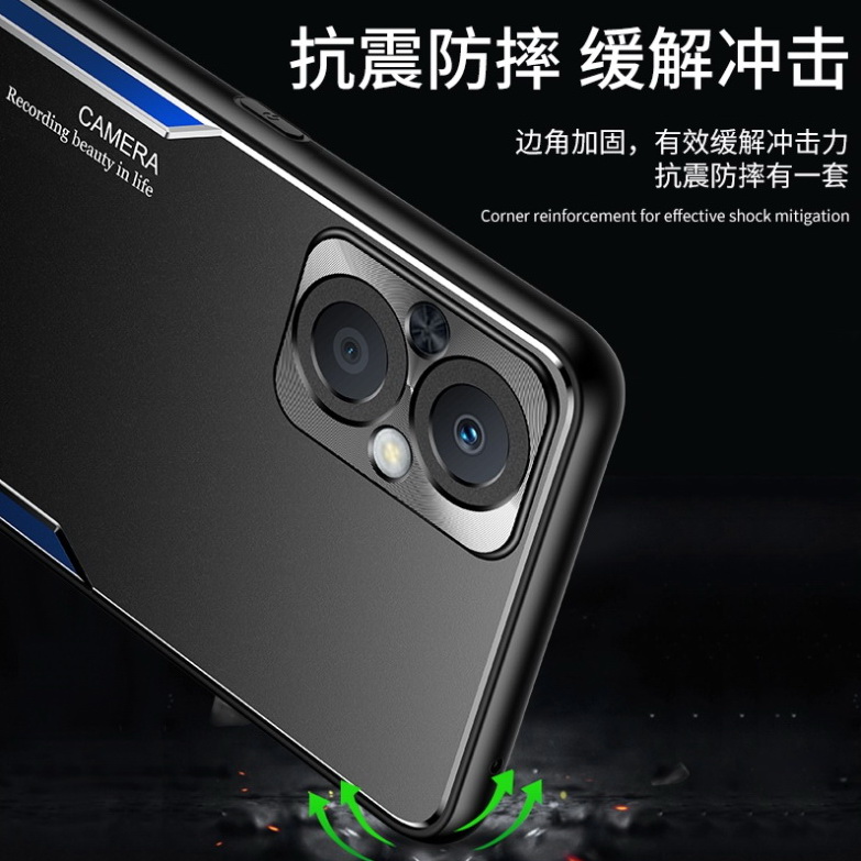 Case OPPO Reno 7z 5G #เคสฝาหลังไฮบริด Metal +TPU Shockproof metal back plate Phone Back Cover