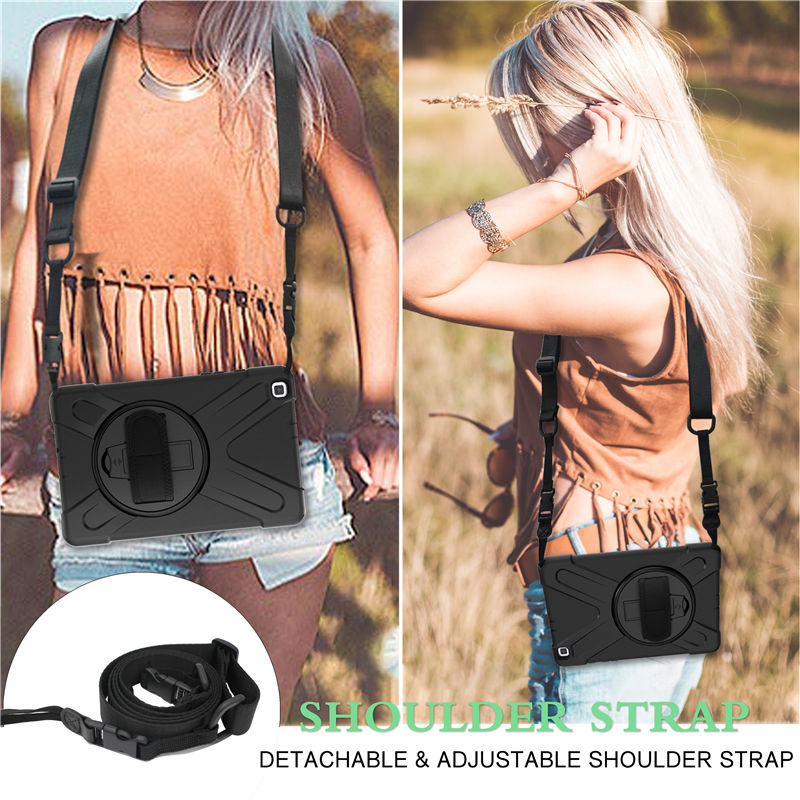 เคส Samsung Galaxy Tab A 8.0 (2019) SM-T290 SM-T295 SM-T297 #เคสฝาหลังกันกระแทก X-Shape 360 Degree Rotary Kickstand PC + Silicone มีสายคล้องมือ มีสายคล้องคอ