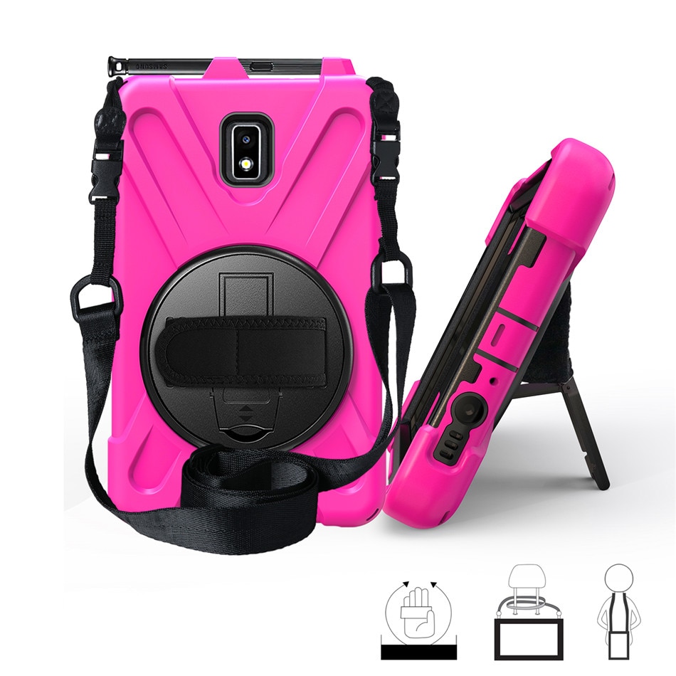 เคส Samsung Galaxy Tab Active 2 8.0 SM-T390 T395 T397 #เคสฝาหลังกันกระแทก X-Shape 360 Degree Rotary Kickstand PC + Silicone มีสายคล้องมือ มีสายคล้องคอ