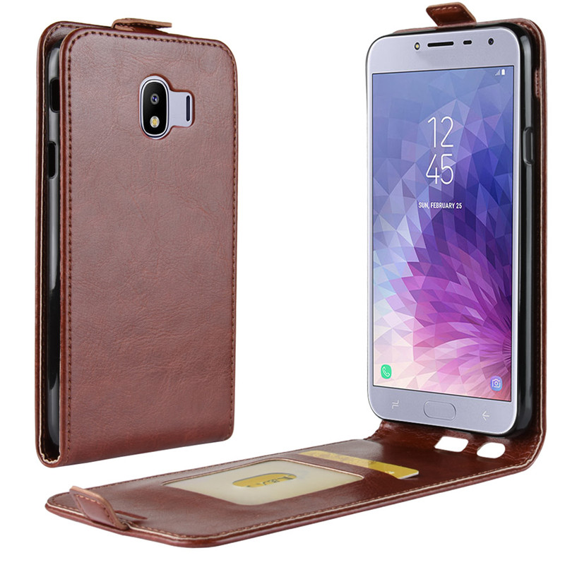 Case Samsung Galaxy J4 (2018) #เคสฝาพับหนัง PU Crazy Horse แนวตั้ง พร้อมช่องเสียบการ์ด