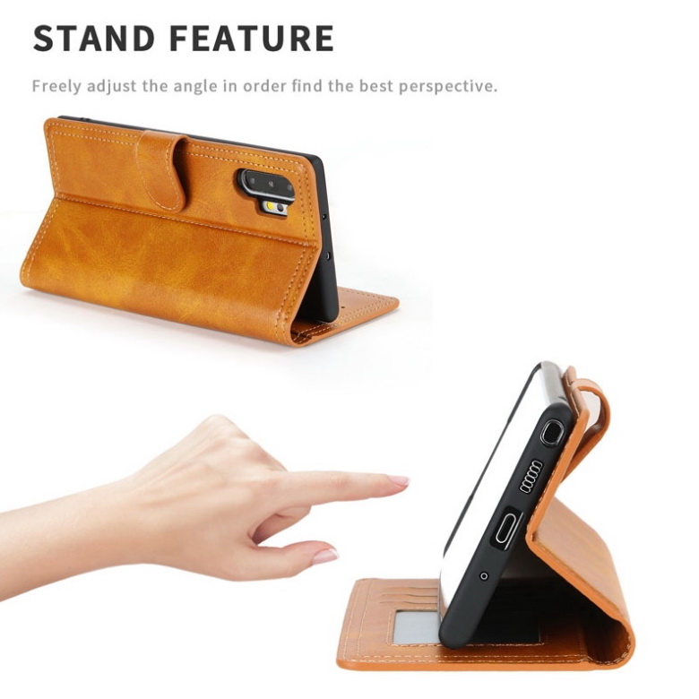 เคส Samsung Galaxy Note 10+ #เคสฝาพับหนัง PU มีช่องเสียบบัตรพับตั้งได้ Stand Magnetic Wallet Card Holder Retro Business Cover