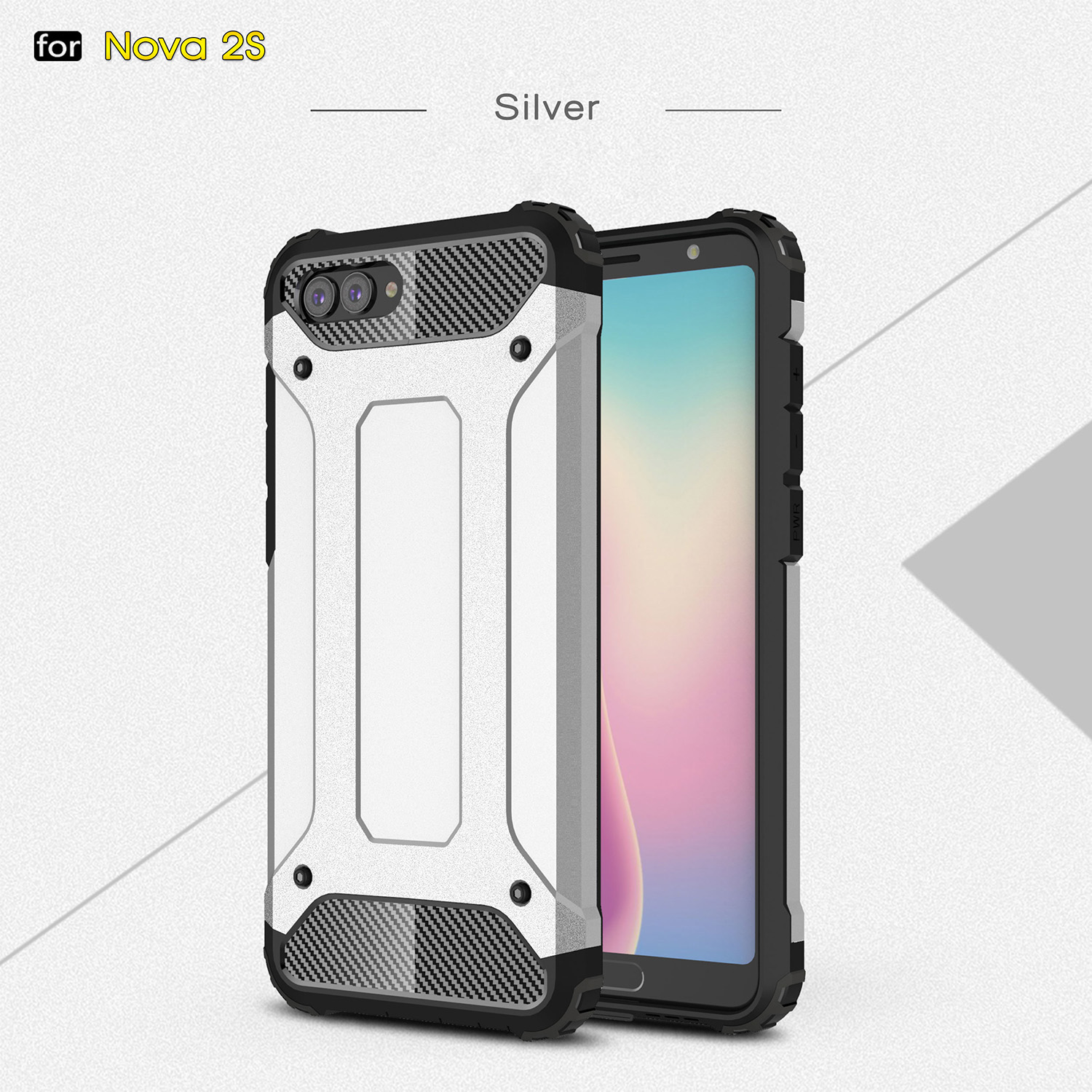 เคส Huawei nova 2s #เคสฝาหลังพลาสติกแข็งกันกระแทก ไฮบริด พลาสติก+TPU สีสันสวยงามทันสมัย
