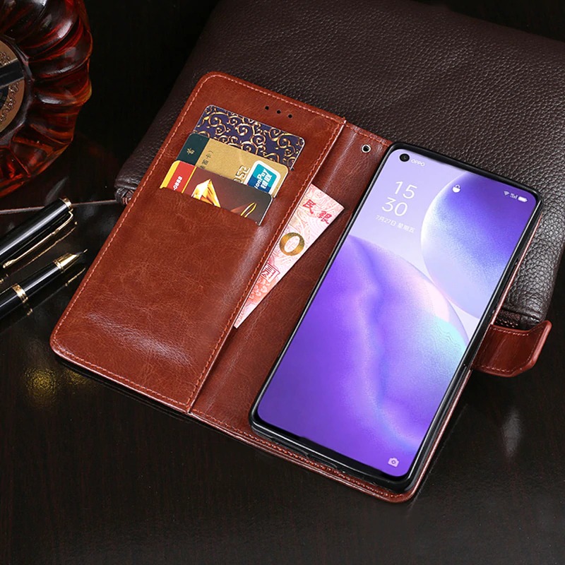 เคส OPPO Reno 5 Pro 5G #เคสฝาพับแบบกระเป๋าสตางค์หนัง PU ผิวหนังม้า Crazy Horse