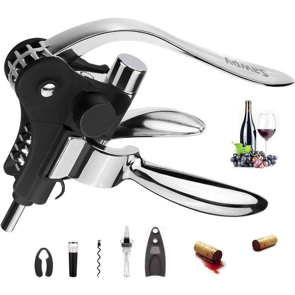 Sawpy® Wine Opener Kit Set, Corkscrew Gift, Silver ชุดของขวัญที่เปิดไวน์ พร้อมเครื่องตัดฟอยล์ สีเงิน