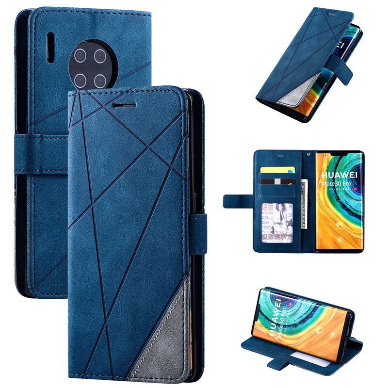 Case Huawei Mate 30 Pro #เคสฝาพับหนัง PU มีช่องเสียบบัตรอื่นๆในตัว Geometric Pattern Leather Card Holder Protective