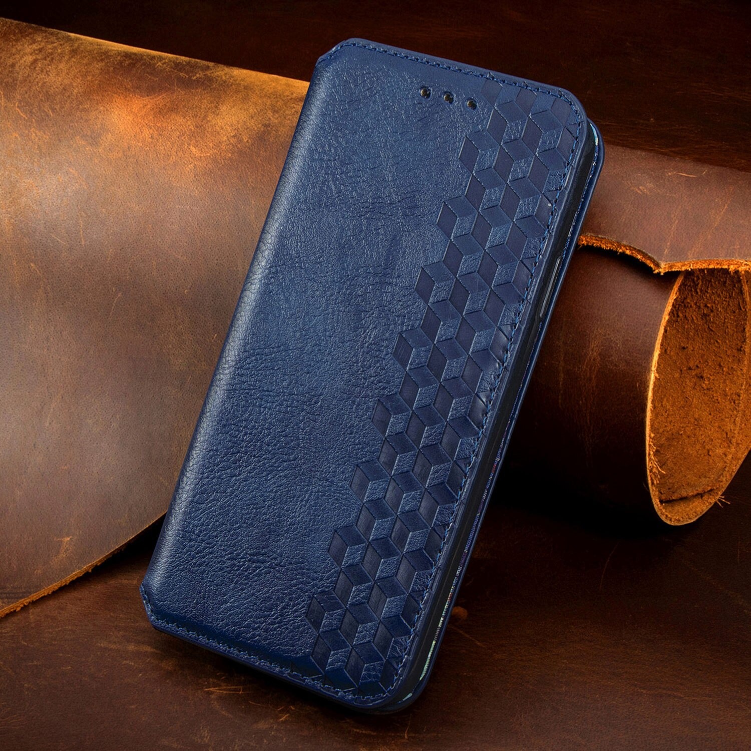 เคส Samsung Galaxy S21 Ultra #เคสฝาพับแบบกระเป๋าสตางค์ Magnetic Flip Wallet Bracket Leather Lattice TPU Phone Case