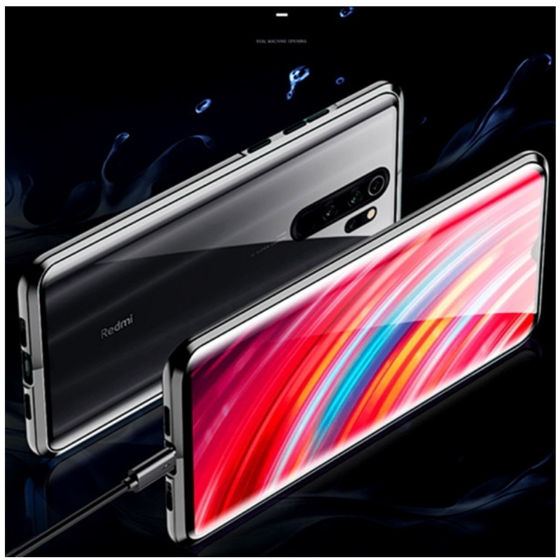 เคส Xiaomi Redmi Note 8 Pro #เคสฝาครอบกระจกขอบโลหะดูดซับแม่เหล็ก Fully Protection Magnetic Adsorption Glass Metal Phone Protective