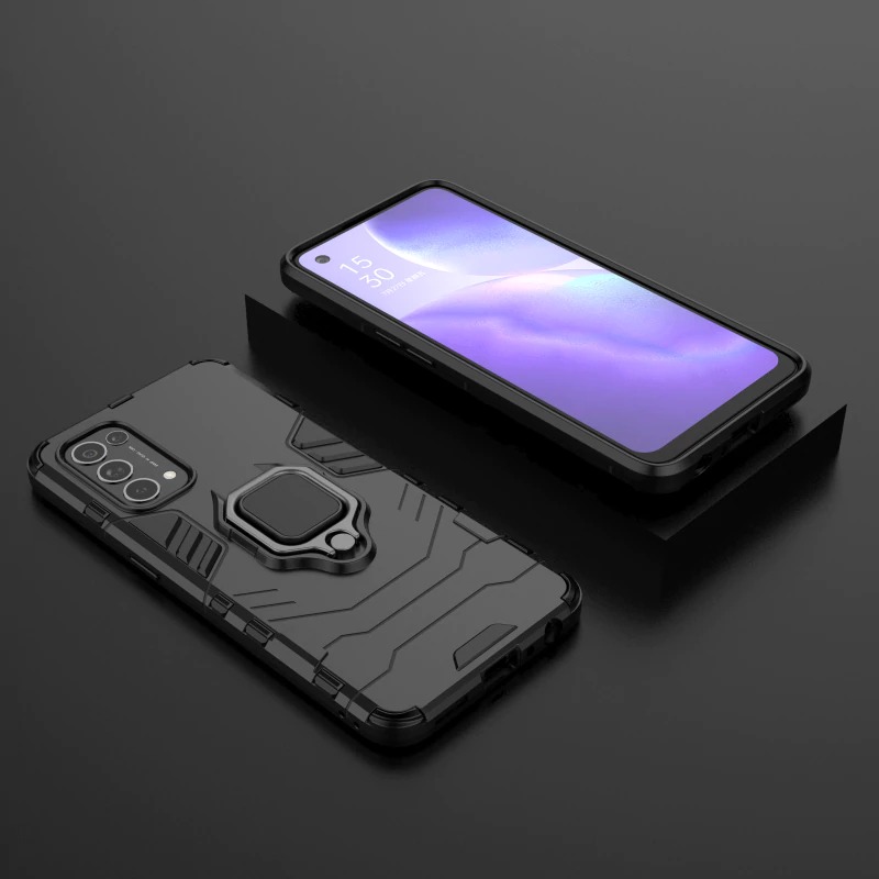 Case OPPO Reno 5 Pro 5G#เคสฝาหลังพลาสติกแข็ง +TPU Hybrid Case มีแหวนสวมนิ้วโลหะ