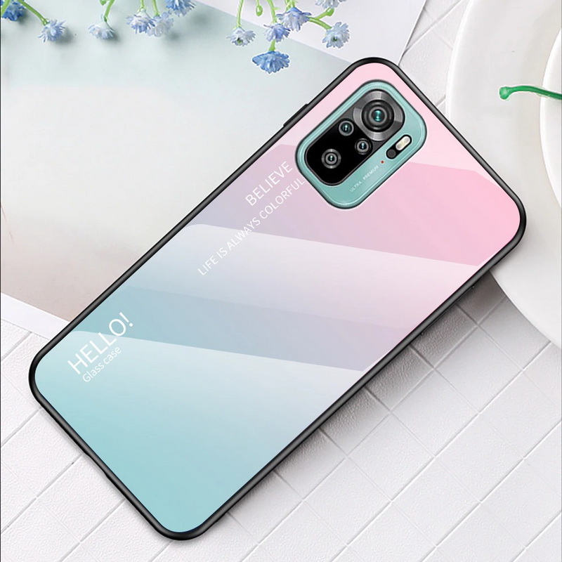 เคส Redmi Note 10S #เคสฝาหลัง Gradient Color Glass + PC + TPU Hybrid Case