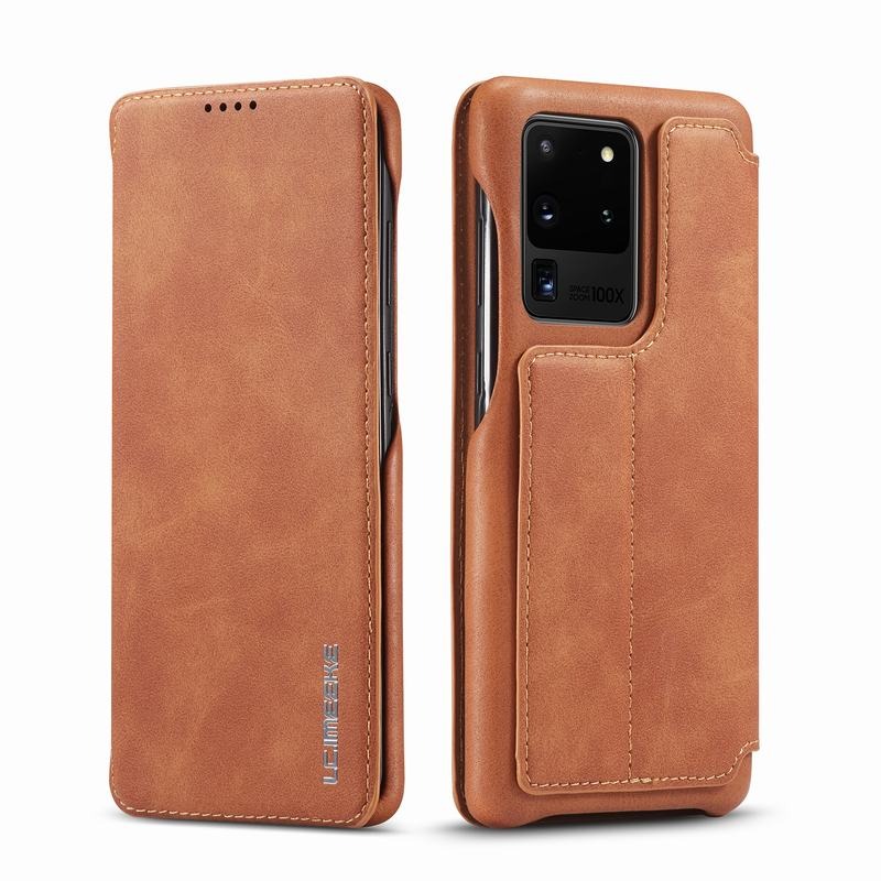 เคส Samsung Galaxy S20 Ultra / S20 Ultra 5G #เคสฝาพับหนัง PU มีช่องใส่บัตร LC.IMEEKE Retro Style Leather Card Holder
