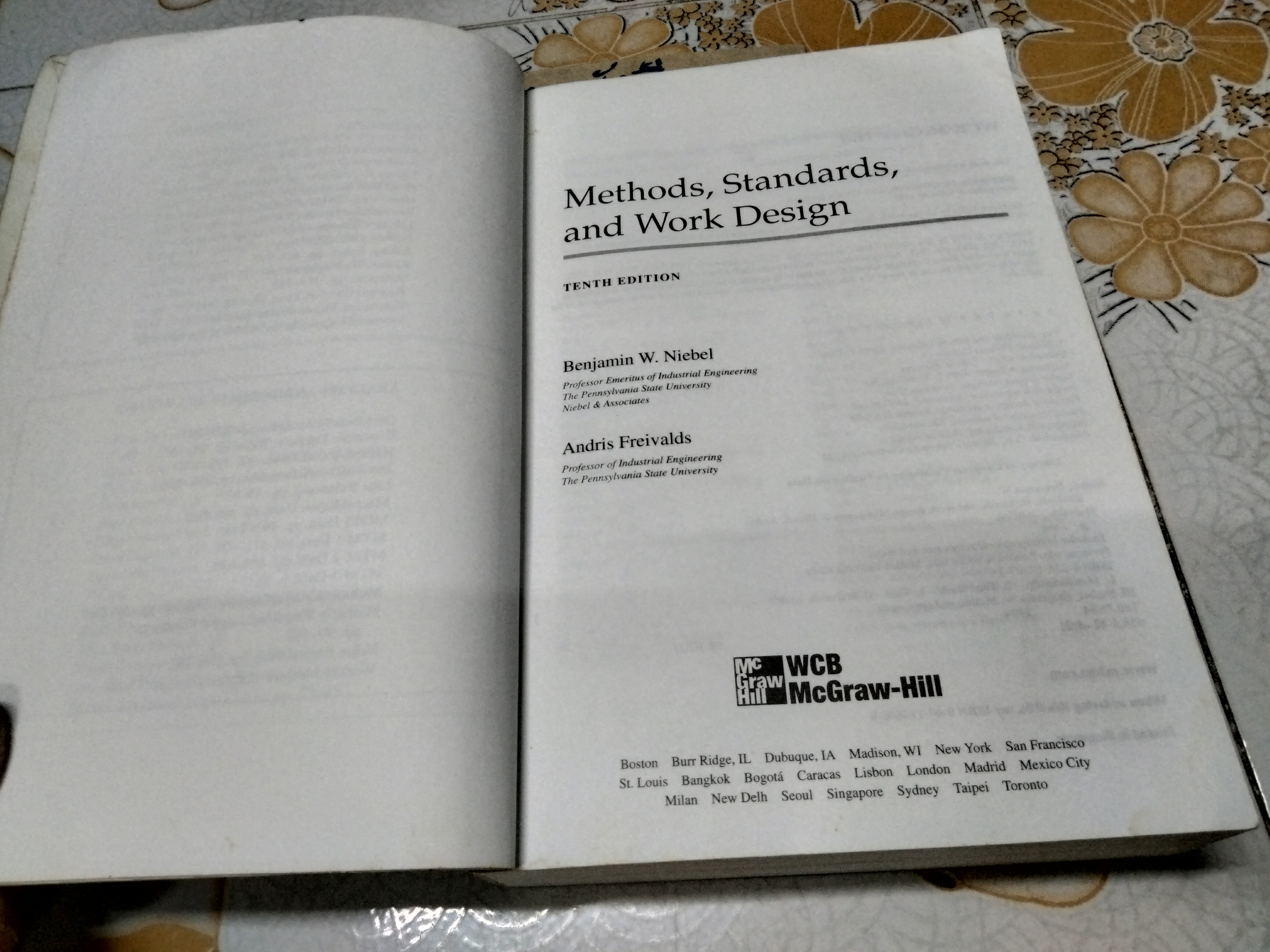 Methods, Standards, & Work Design 10th Edition By Benjamin Niebel & Andris Freivalds ฉบับถ่ายเอกสาร (copies)