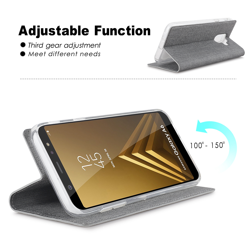 Case Samsung Galaxy A6 (2018) #เคสฝาพับหนัง PU Cross Texture Card Holder Leather Style Auto-absorbed คุณภาพดี