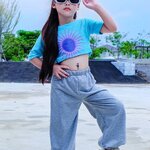 ชุดเต้นเด็ก set2ชิ้น เสื้อครอปกับกางเกงขายาว สำหรับน้อง 4ถึง12ขวบ