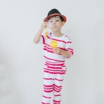 set เสื้อกับกางเกงขายาว ลายริ้วขาวชมพู สำหรับเด็ก