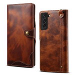 Case Samsung Galaxy S22 5G #เคสฝาพับหนังแท้พร้อมสายคล้อง Genuine Wallet Leather Phone Cover with Lanyard