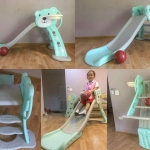 สไลเดอร์พร้อมแป้นบาสหมี สีเขียวพาสเทล