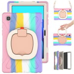 เคส Samsung Galaxy Tab A7 10.4" 2020 (T500,T505,T507) #เคสฝาหลังกันกระแทก 360 Degree Swivel Kickstand Design PC + Silicone Hybrid Tablet Case with Shoulder Strap มีสายคล้องไหล่