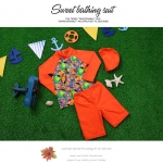 set ชุดว่ายน้ำ ลายลิงสีส้ม