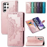 Case Samsung Galaxy S22 Ultra 5G#เคสฝาพับหนัง PU ผิวลายนูน Embossed Mandala Flower Leather Wallet