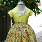 ชุดกระโปรงเด็กย้อนยุค ลายดอกปุยฝ้าย