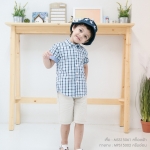 เสื้อเชิ้ตแขนสั้น ลายสก็อตฟ้า สำหรับเด็ก