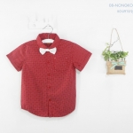 เสื้อเชิ้ตเด็กชาย แดงลายจุด พร้อมโบว์ขาว