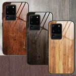 Case Samsung Galaxy S20 Ultra / S20 Ultra 5G #เคสฝาหลังกระจกลายผิวไม้ Case Hard Tempered glass Wood grain protect Back Cover