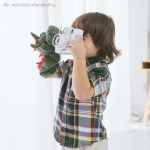 เสื้อเชิ้ตแขนสั้น ลายสก็อตโทนเขียว สำหรับเด็ก