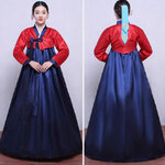 ชุดฮันบกเกาหลี ชุดประจำชาติเกาหลี (ชุดฮันบกสตรีเกาหลีสีแดงน้ำเงิน) 한국 전통 여성 궁궐 한복 한국 민족 의상 Korean Traditional Women's Palace Hanbok Korean National Dress (Red & Blue Colors)